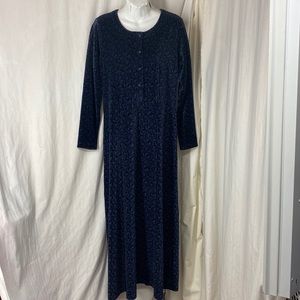 EDDIE BAUER S TALL Plush Velour Vines Print Dress Navy Blue Long T